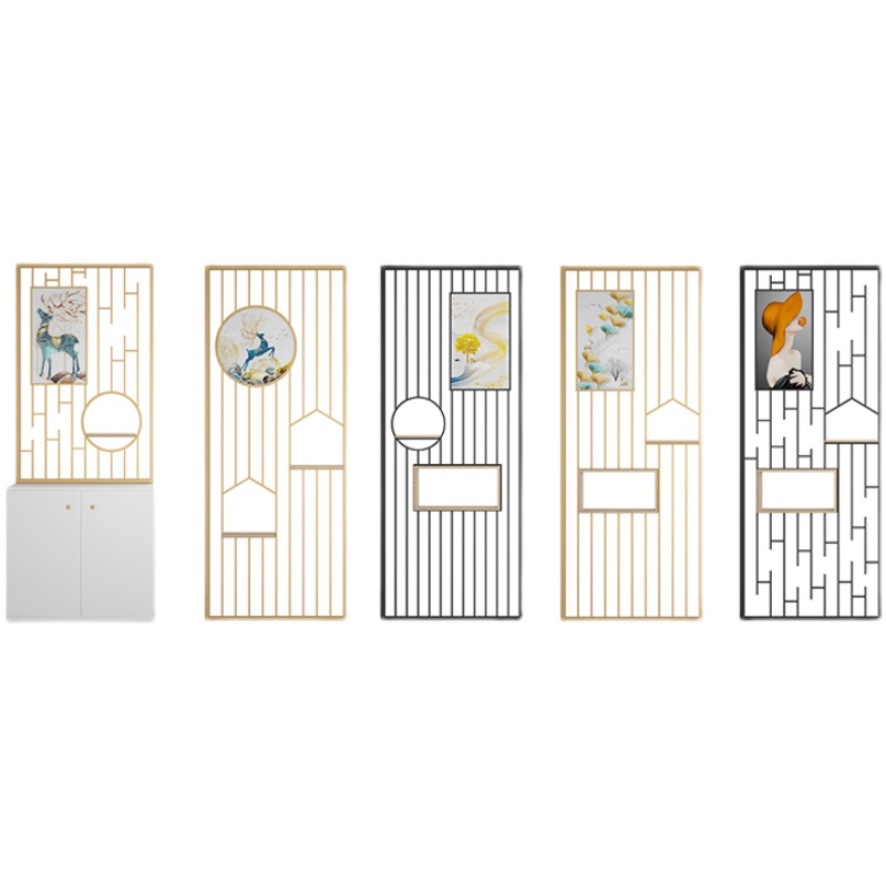 新中式屏風(fēng)不銹鋼隔斷輕奢金屬客廳現(xiàn)代簡(jiǎn)約玄關(guān)餐廳裝飾定制